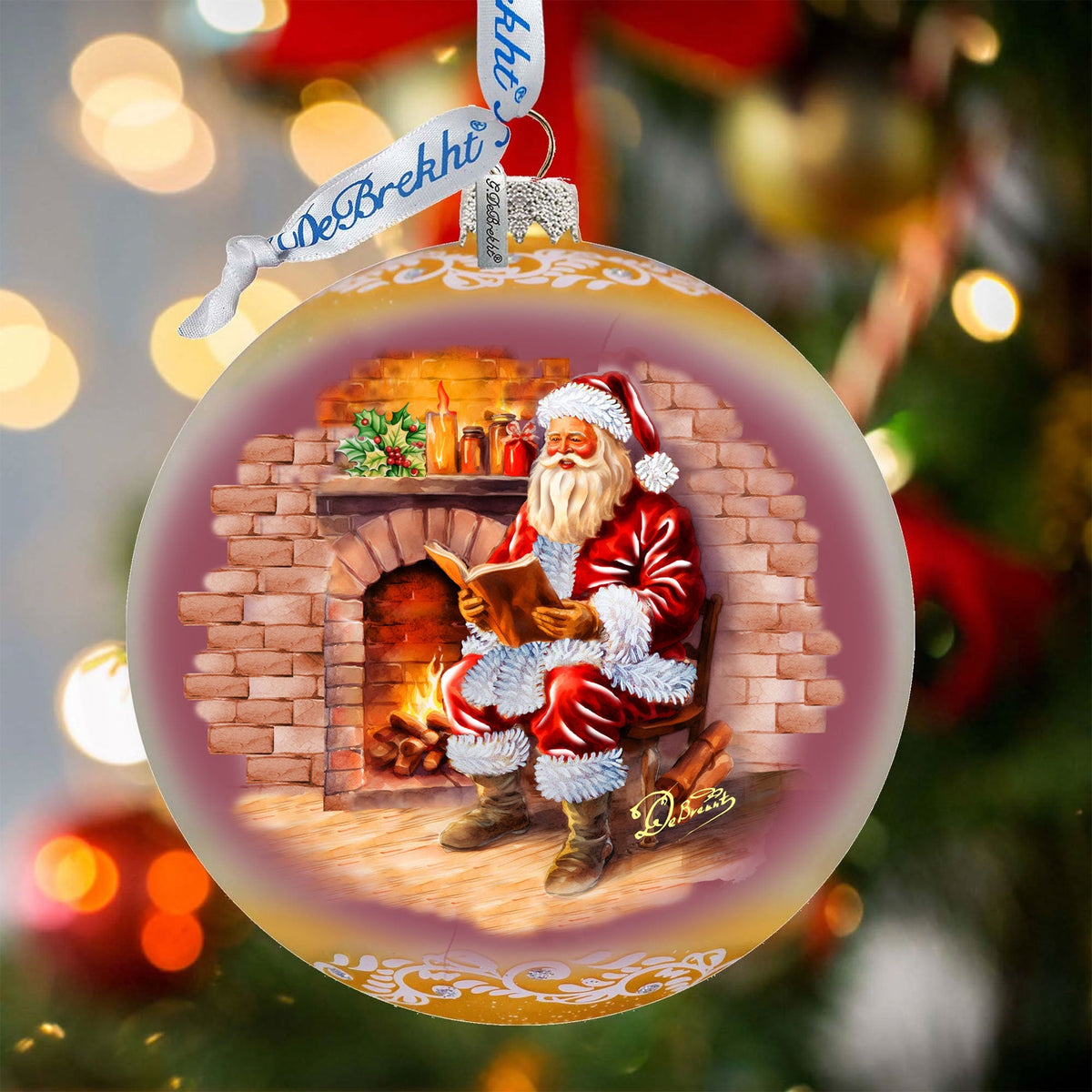 Chimney Side Storytime Lg Glass Ornament by G.Debrekht - Christmas Santa Snowman Decor - 73958