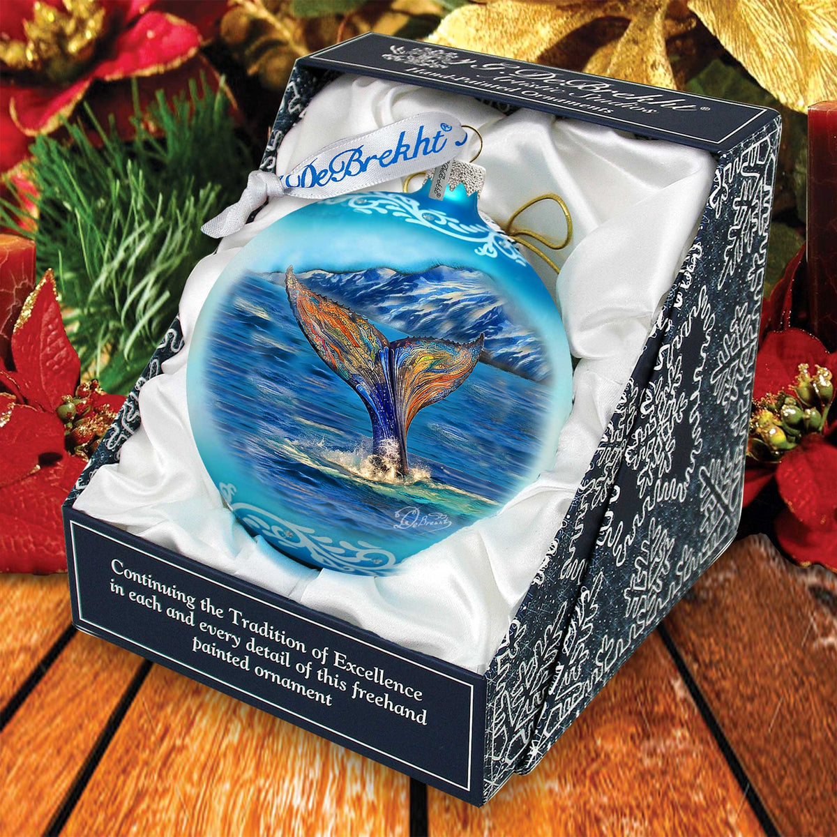 Whale Tail Glass Ornament – Handcrafted Mercury Glass Coastal Holiday Decor by G. DeBrekht – Handcrafted in USA - Coastal Holiday Decor -73390