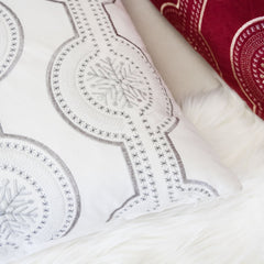 White Holiday Embroidered Velvet Throw Pillow Set 20x20 with Inserts - White