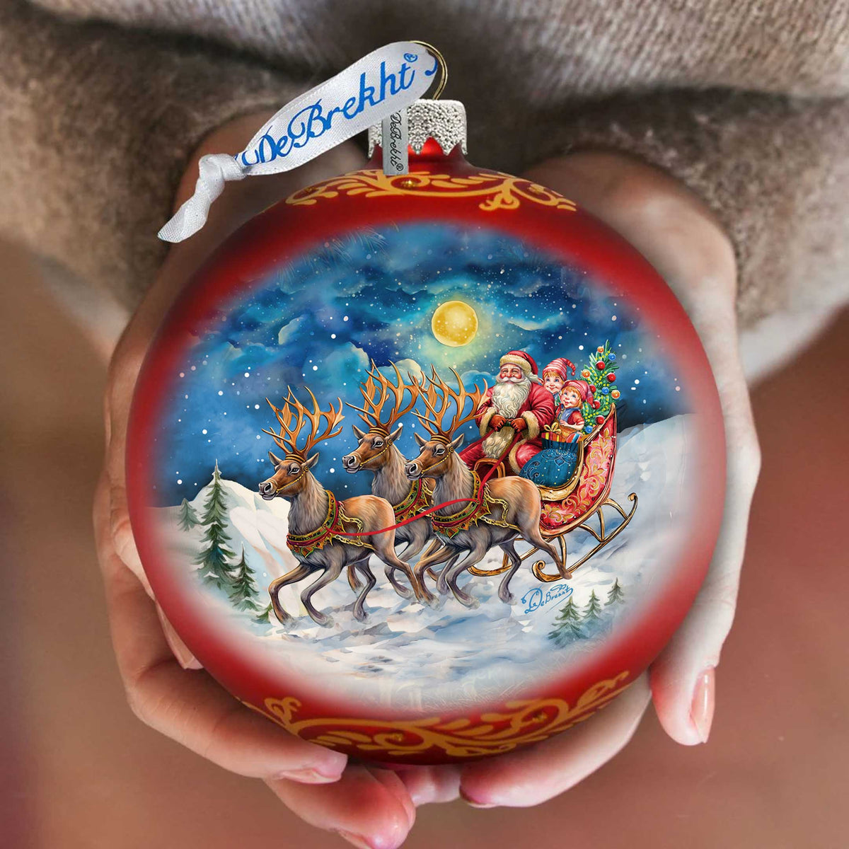 Hand Blown Glass Ornament - Santa Sleigh Limited Edition Mercury Glass Decoration - 73965