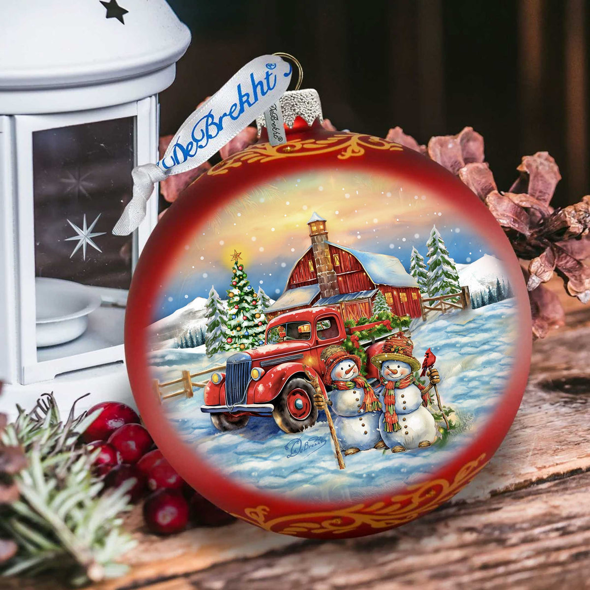Christmas Glass Ornament - Snowmen & Vintage Truck Mercury Glass Ornament - 73970