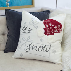 Let It Snow Christmas Throw Pillow with Embroidered Holiday Design - Green or Red