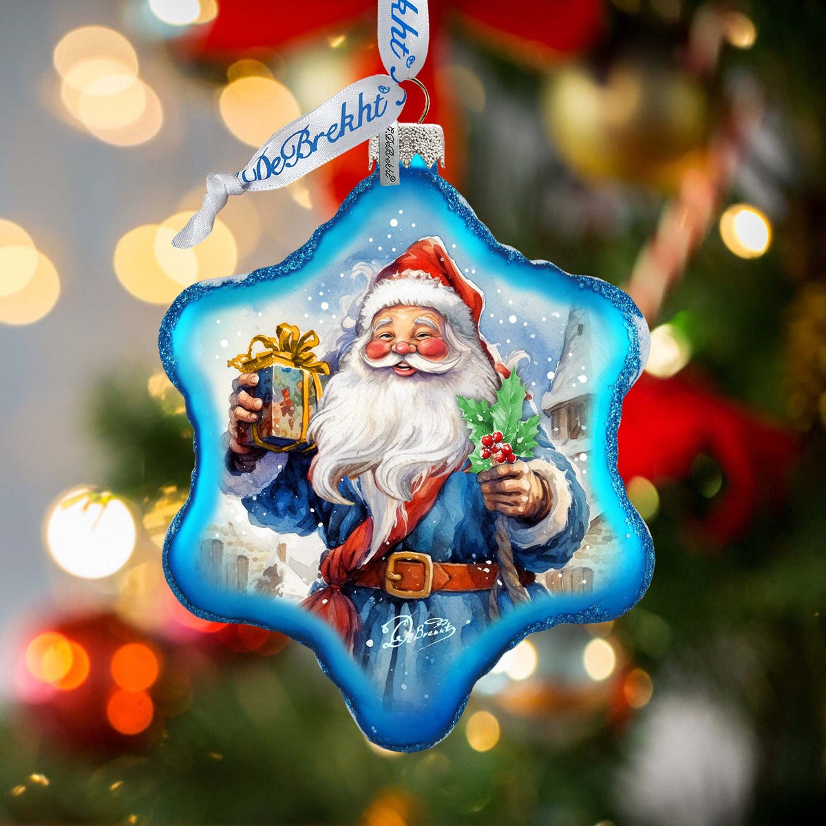 Gift for Santa Snowflake Glass Ornament by G. Debrekht - Christmas Santa Snowman Décor - 754-044