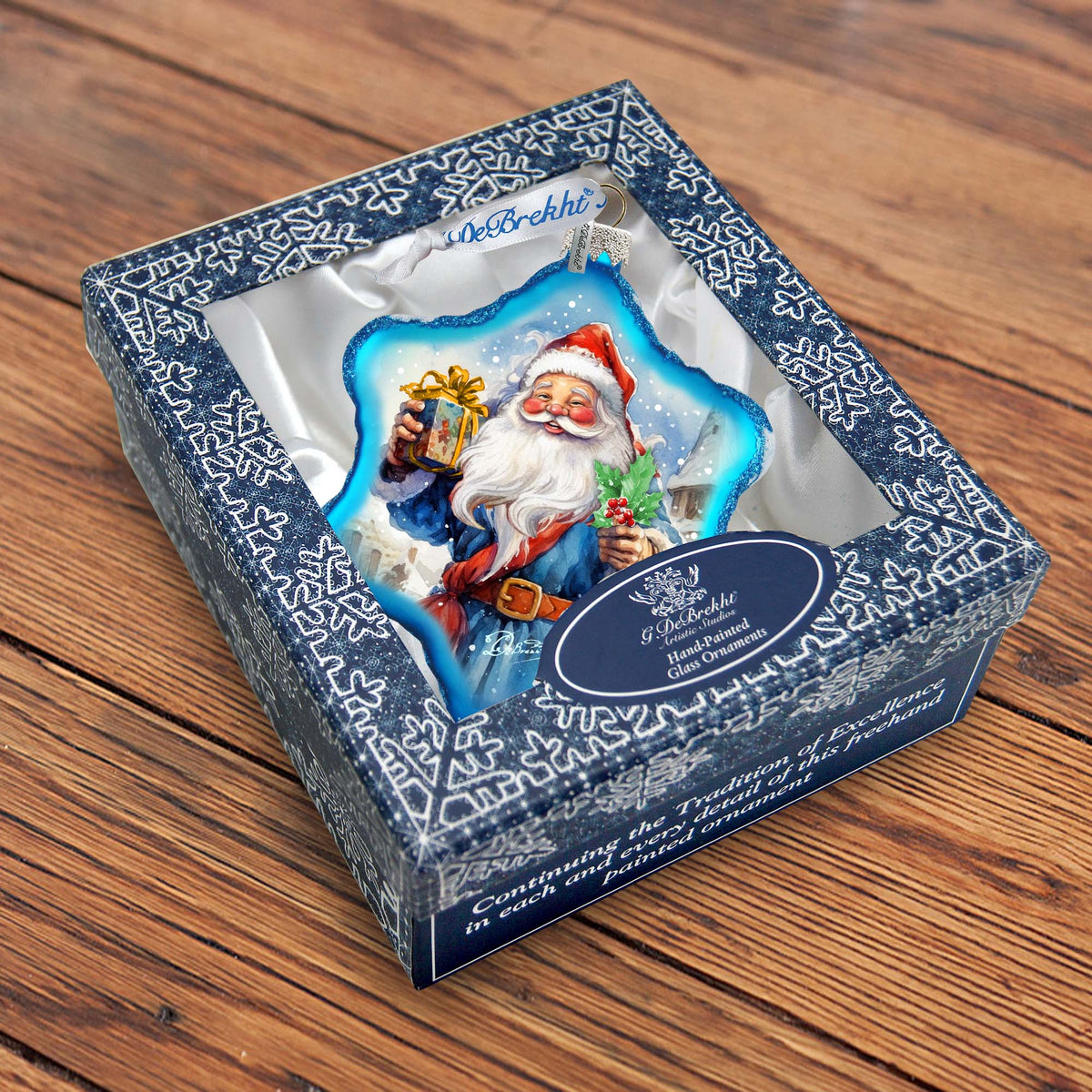 Gift for Santa Snowflake Glass Ornament by G. Debrekht - Christmas Santa Snowman Décor - 754-044