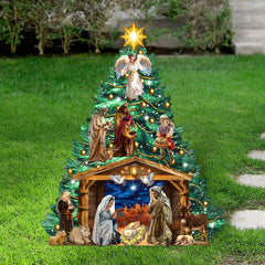 Nativity-Themed Christmas Tree Outdoor Indoor Decor Wooden Christmas Decoration by D. Gelsinger Christmas Decor - 8191503F-DG