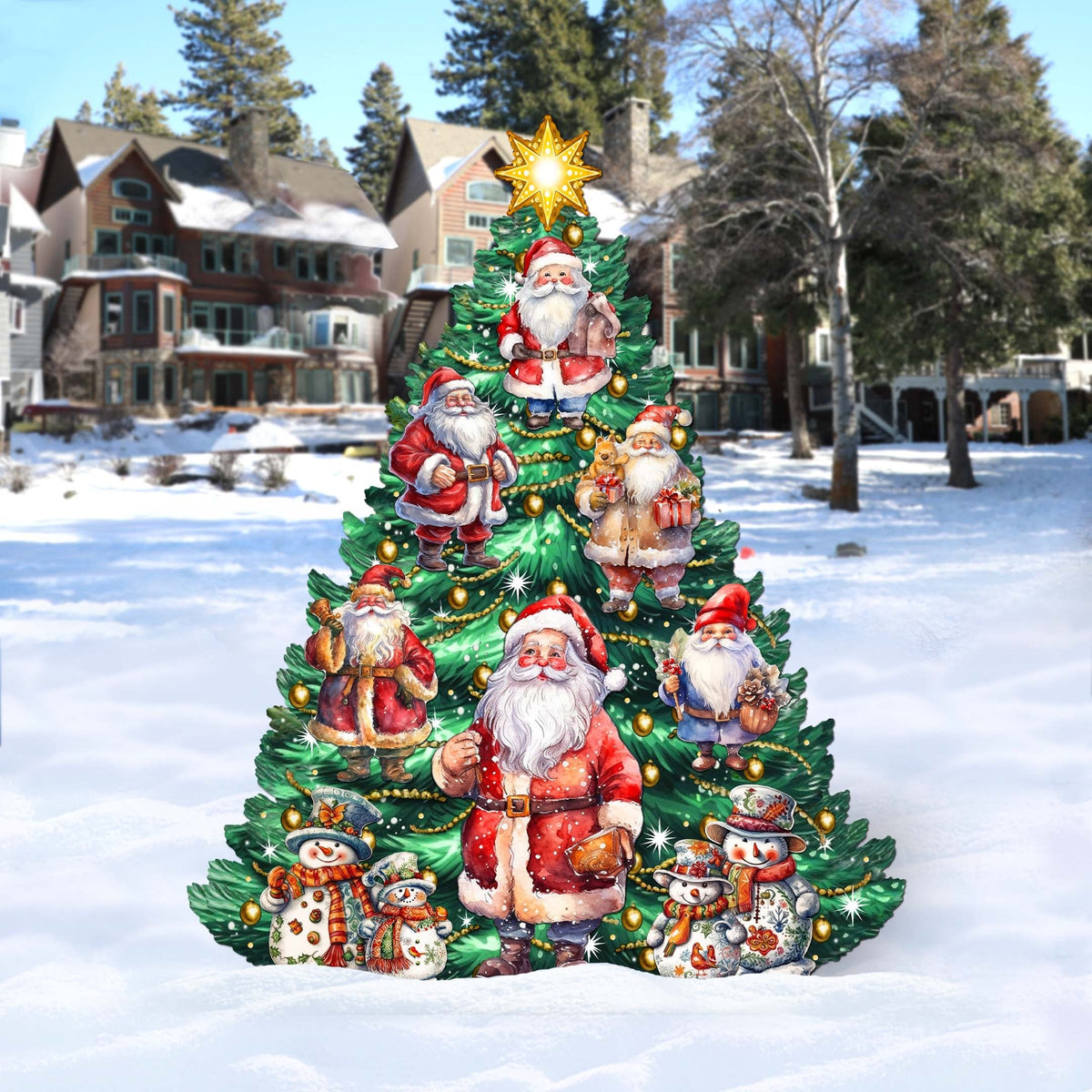 Santa Claus-Themed Christmas Tree Outdoor Indoor Decor Wooden Christmas Decoration by G. Debrekht Christmas Decor