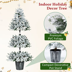 3-Piece Flocked Pre-Lit Christmas Tree Set with Warm White LED Lights - Flocked Finish