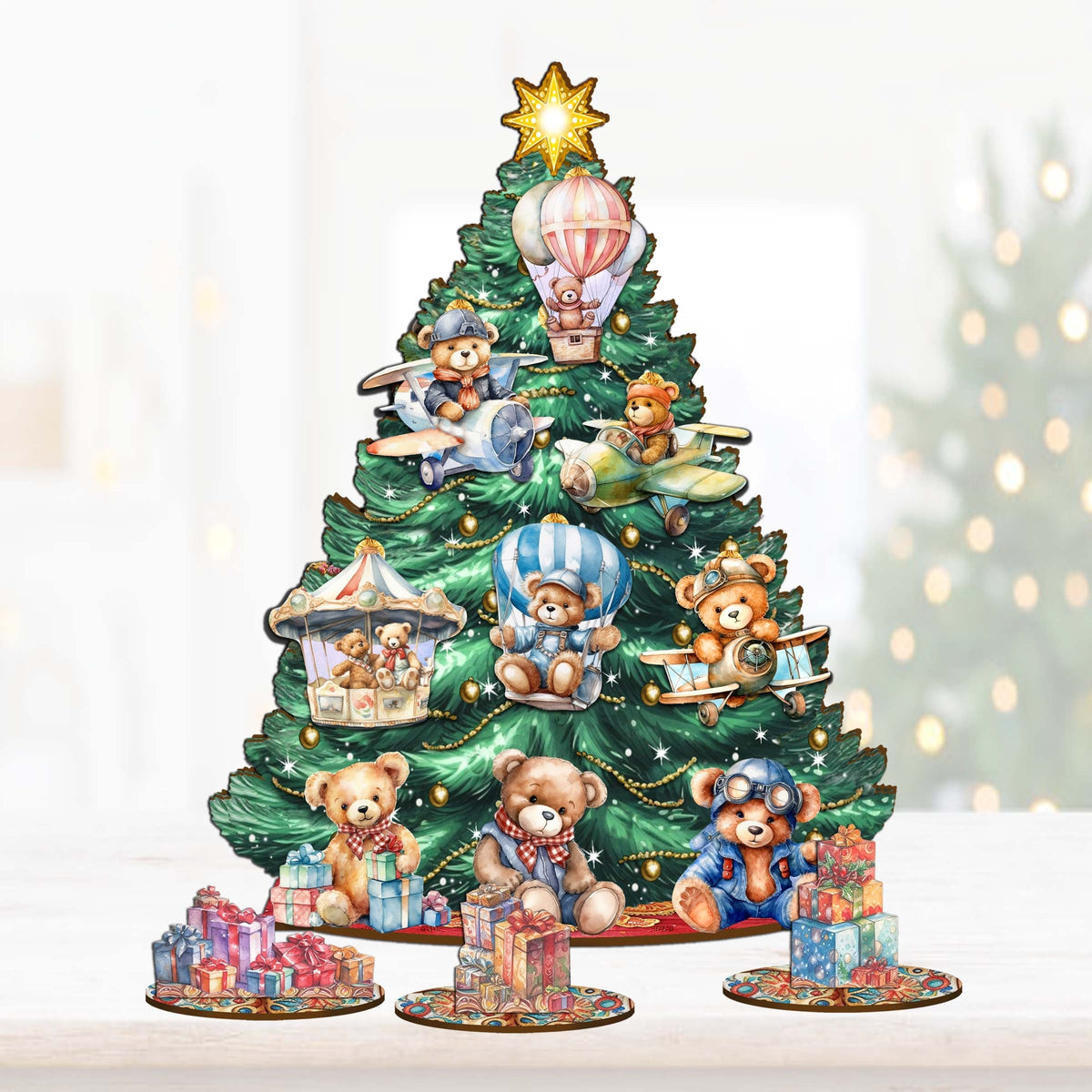 Teddy Bear Christmas Tree Eco Wood Set by G.DeBrekht Christmas Decor - 8091508