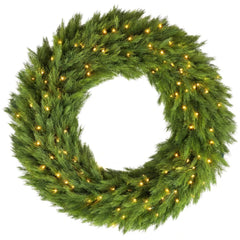48in Pre-Lit Norwegian Spruce Christmas Wreath with 150 LED Lights - Green