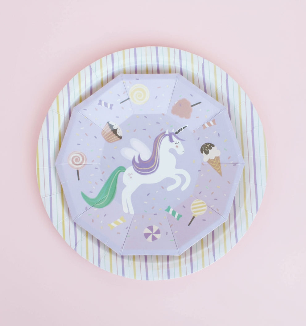 Multicolor Pastel Stripes Paper Plates 9" (Set of 8) – Rainbow Party Supplies