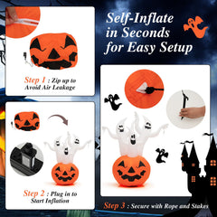 6 Feet Inflatable Halloween Ghosts with Pumpkin Decor and Rotating Lamp