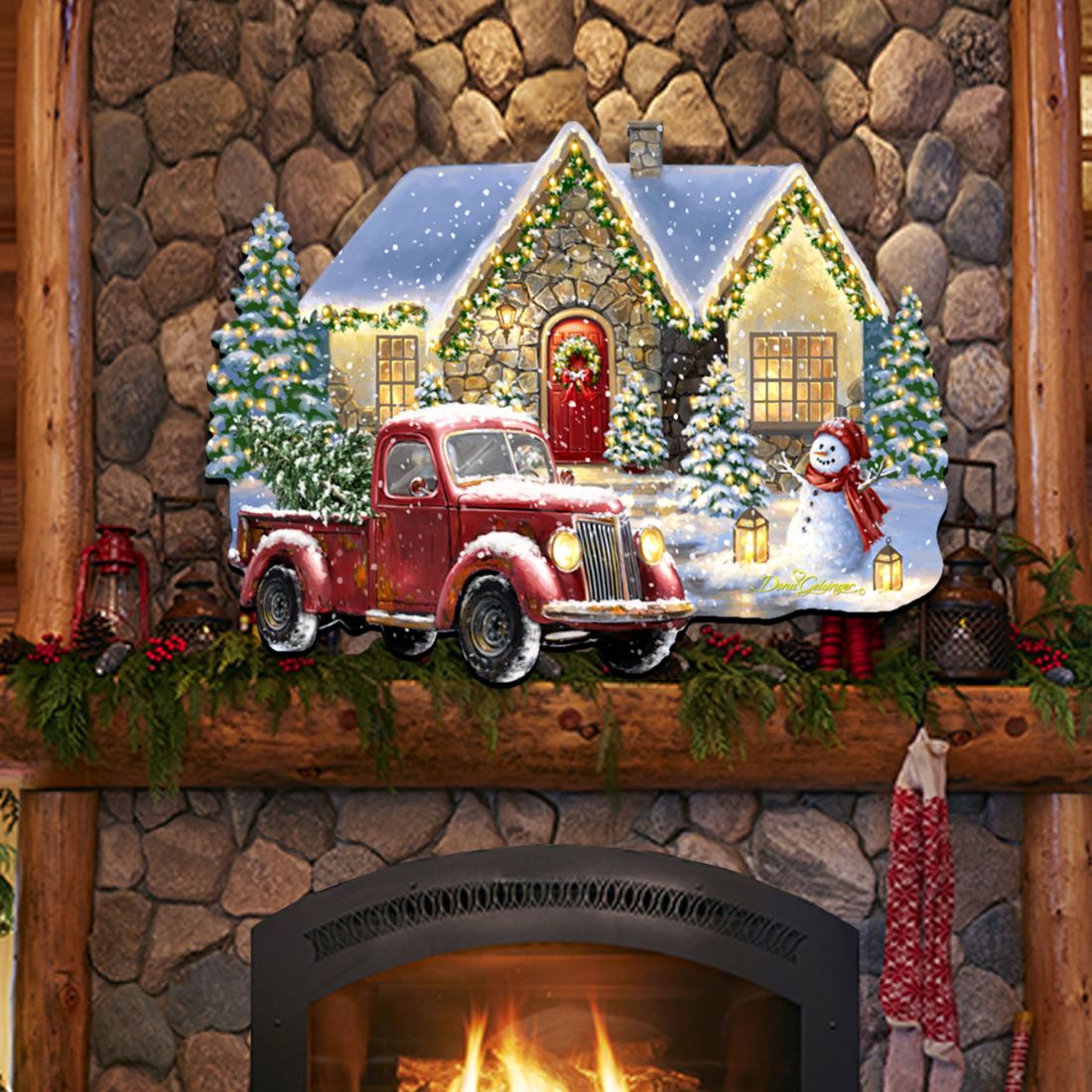 Christmas Light Lane with Truck Door Decor - Christmas Santa Snowman Decor