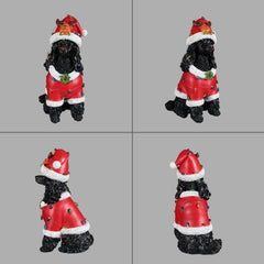 Festive Black Poodle Christmas Statue with Santa Outfit - Black+Red
