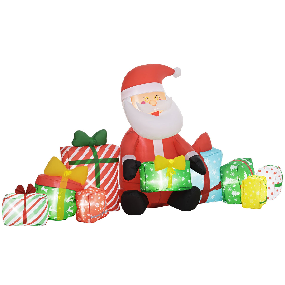 Inflatable Santa Claus with Gift Boxes and LED Lights - Red/White