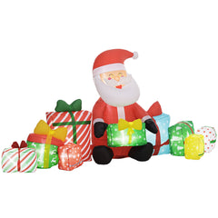 Inflatable Santa Claus with Gift Boxes and LED Lights - Red/White