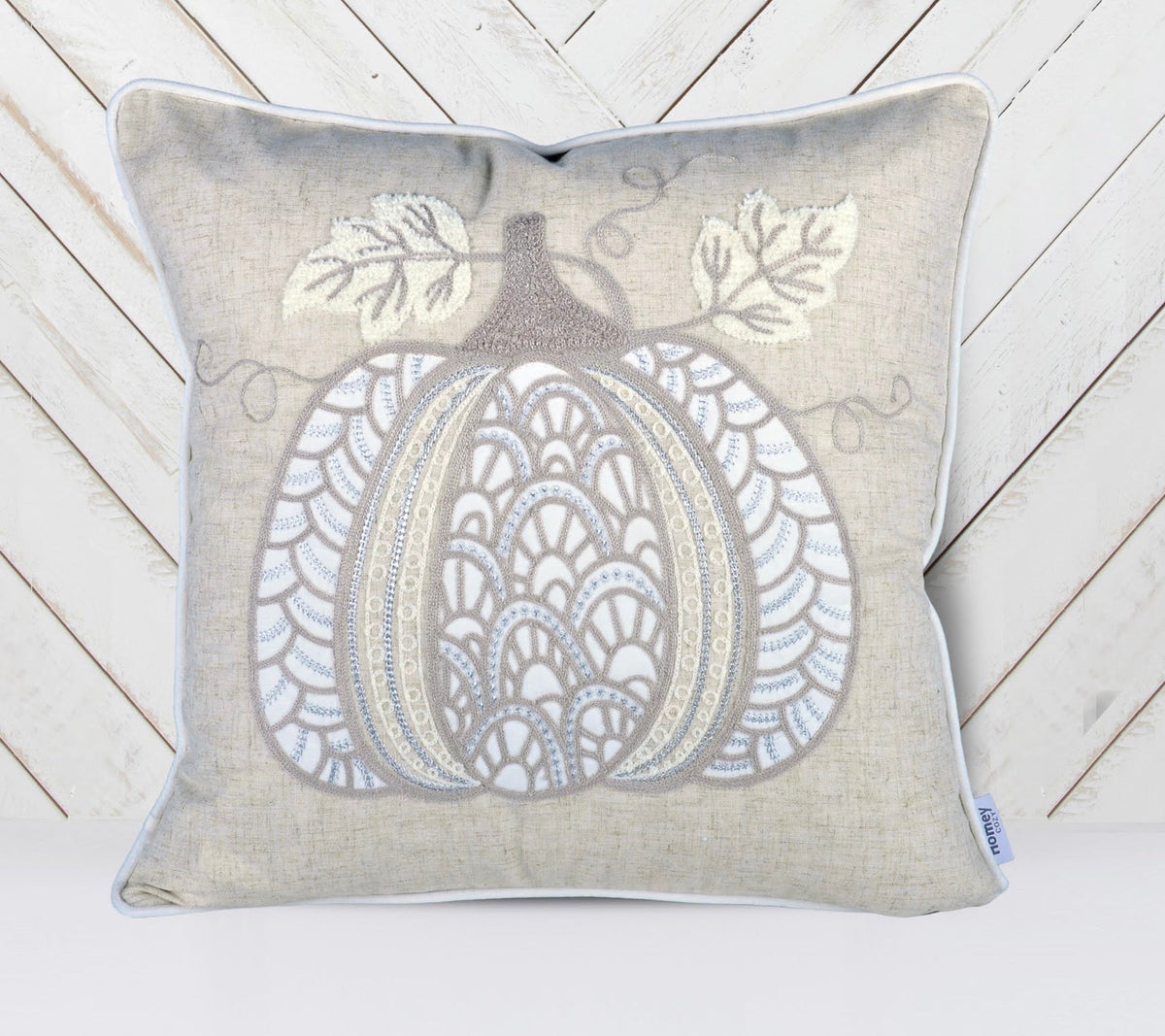 Lace Embroidered Pumpkin Throw Pillow Set of 2 – Neutral Fall Accent