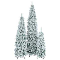 Pre-Lit Pencil Christmas Tree 3-Set, 4ft/6ft/8ft, Snow-Flocked, 290 LED Lights, White and Green