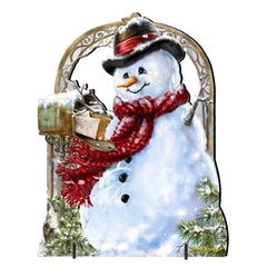Seasons Greetings Snowman Outdoor Holiday Decor Dona Gelsinger Art - Holiday Lawn and Yard Wooden Decor - 8461038-2F-DG