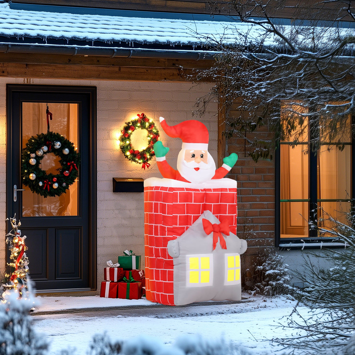 7FT Christmas Inflatable Santa in Chimney with LED Lights - Multi