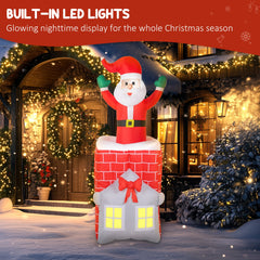 7FT Christmas Inflatable Santa in Chimney with LED Lights - Multi
