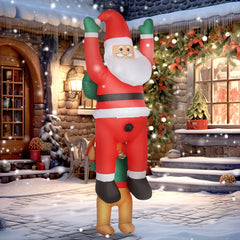 7ft Hanging Christmas Inflatable Santa with Dog with LED Lights - Brown, Green, Red