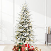7FT PE+PVC Flocked Artificial Christmas Tree, 2086 Tips & 400L Two-Color 9 Modes LED Pre-Lit Christmas Tree, 49 Inch Maximum Diameter with Sturdy Metal Stand, Premium Snow Flocked Xmas Tree