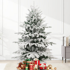 7FT PE+PVC Flocked Artificial Christmas Tree, 2086 Tips & 400L Two-Color 9 Modes LED Pre-Lit Christmas Tree, 49 Inch Maximum Diameter with Sturdy Metal Stand, Premium Snow Flocked Xmas Tree