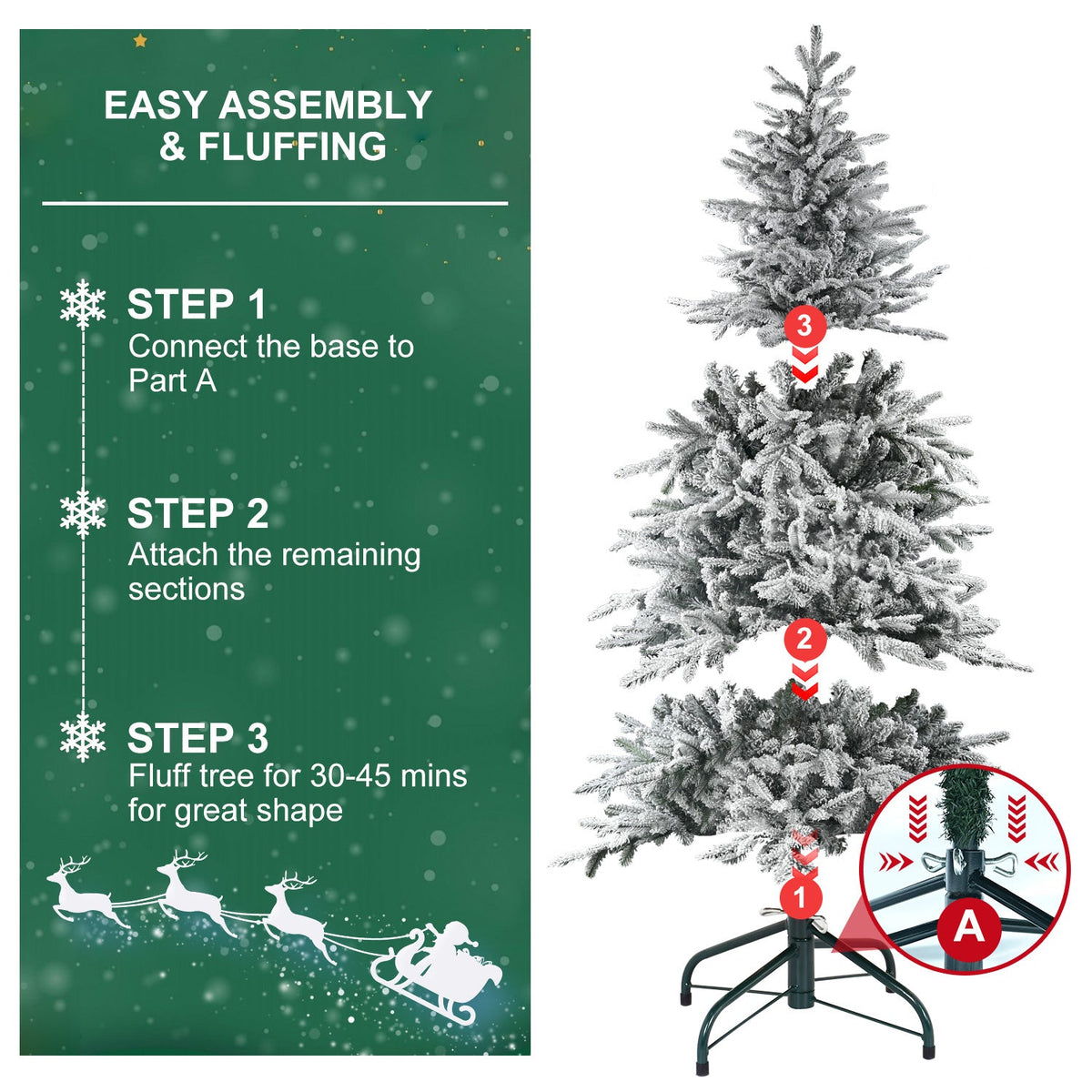 7FT PE+PVC Flocked Artificial Christmas Tree, 2086 Tips & 400L Two-Color 9 Modes LED Pre-Lit Christmas Tree, 49 Inch Maximum Diameter with Sturdy Metal Stand, Premium Snow Flocked Xmas Tree