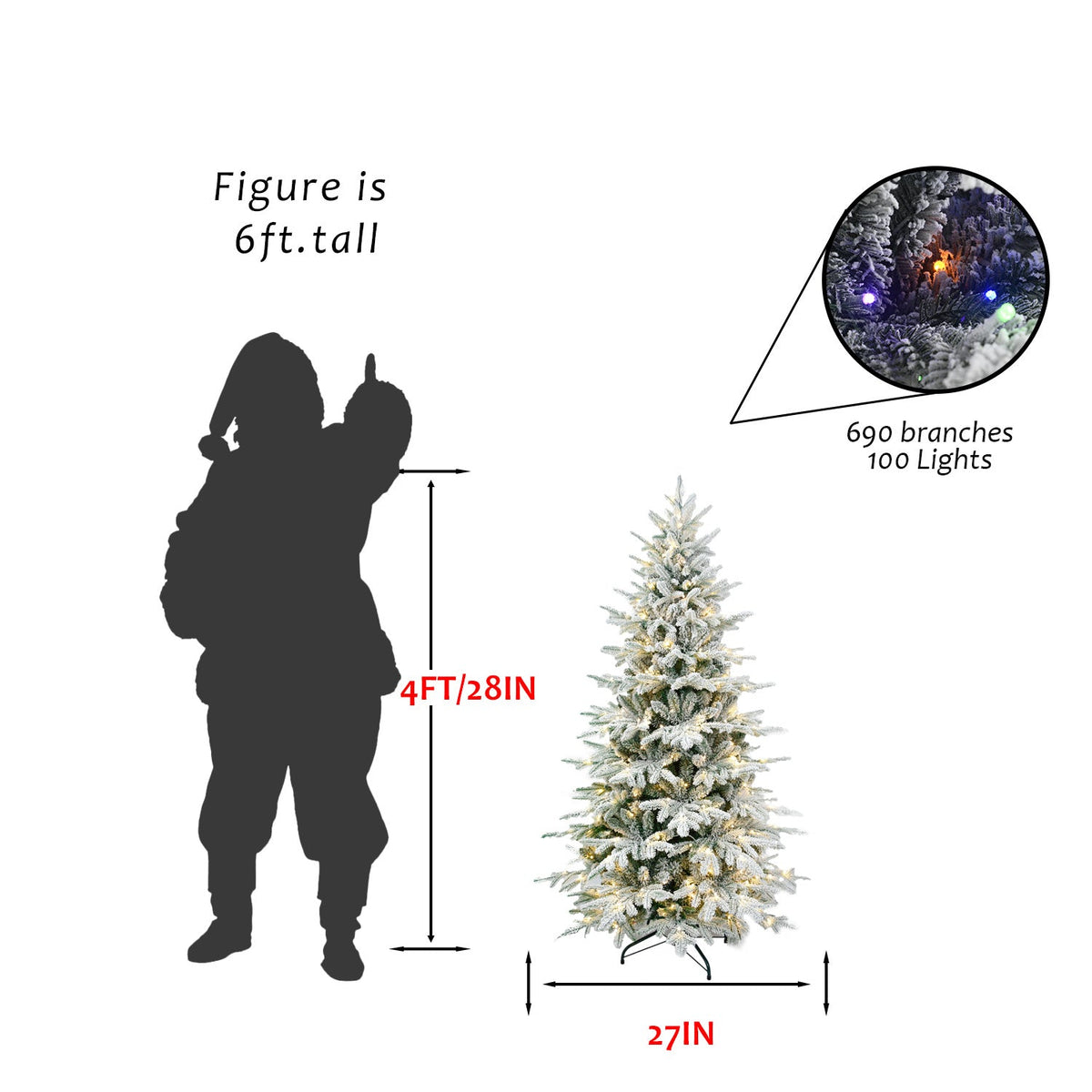 7FT PE+PVC Flocked Artificial Christmas Tree, 2086 Tips & 400L Two-Color 9 Modes LED Pre-Lit Christmas Tree, 49 Inch Maximum Diameter with Sturdy Metal Stand, Premium Snow Flocked Xmas Tree