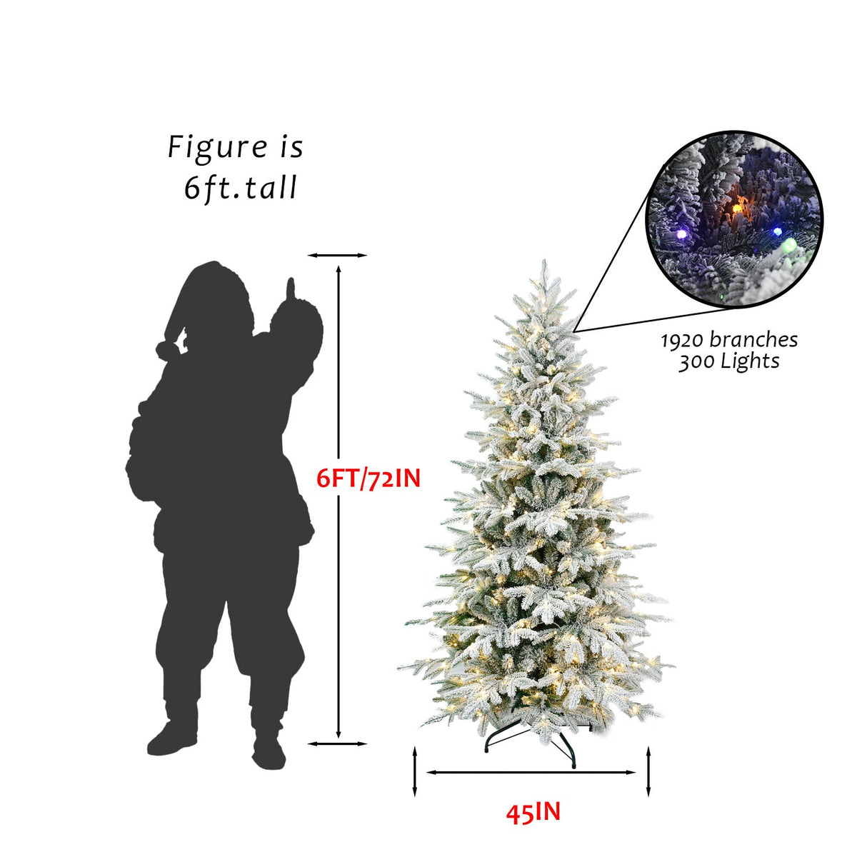 7FT PE+PVC Flocked Artificial Christmas Tree, 2086 Tips & 400L Two-Color 9 Modes LED Pre-Lit Christmas Tree, 49 Inch Maximum Diameter with Sturdy Metal Stand, Premium Snow Flocked Xmas Tree