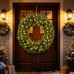 36-Inch Pre-Lit Christmas Wreath with Warm White Lights - Green