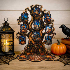 Halloween Haunted Tree Wooden Ornament Display – Handcrafted Tabletop Halloween Décor by G. Debrekht – 8091524
