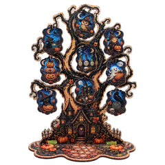 Halloween Haunted Tree Wooden Ornament Display – Handcrafted Tabletop Halloween Décor by G. Debrekht – 8091524