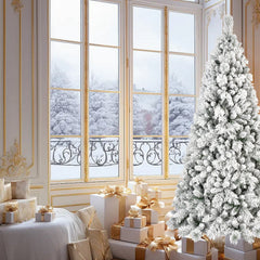 6FT Flocked Christmas Tree with 350 Warm LED Lights - Snowy Finish
