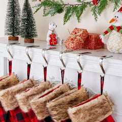 Minetom Christmas Stocking Holders Set of 6 Metal Mantle Hooks Silver