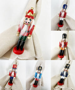 Fennco Styles Handmade Wooden Nutcracker Decorative Napkin Rings, Set of 4 - Festive Soldier Napkin Holders for Dining Table, Christmas, Holidays Décor and Special Occasions