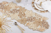 Fennco Styles Hand Beaded Fall Leaves Table Runner 12" W x 36" L - Gold Elegant Autumn Table Cover for Home Décor, Holidays, Family Gatherings, Banquets and Special Occasion