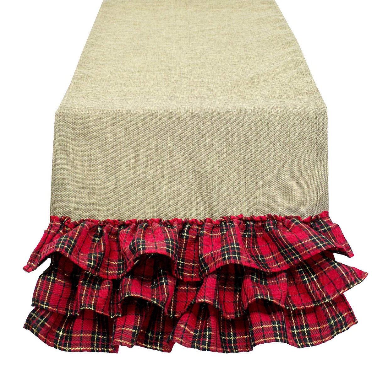 Fennco Styles Holiday Deer Tartan Plaid Ruffle Border Christmas Decorative Throw Pillow