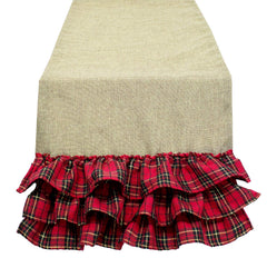 Fennco Styles Holiday Deer Tartan Plaid Ruffle Border Christmas Decorative Throw Pillow