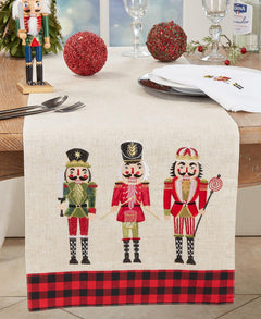 Fennco Styles Nutcracker Plaid Holiday Table Runner 16" W X 70" L - Natural Fun Soldier Design Festive Table Cover for Christmas Décor, Dining Room, Banquet, Family Gathering and Special Events