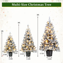 3-Piece Flocked Pre-Lit Christmas Tree Set with Warm White LED Lights - Flocked Finish