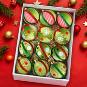 SUPREME XMAS 12 Pcs Velvet Christmas Ornaments Set 80mm Green Red White