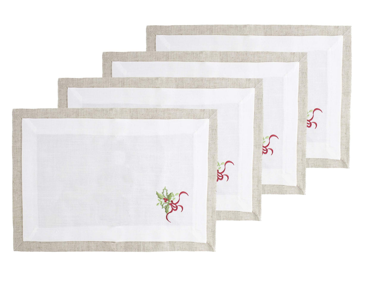Fennco Styles Embroidered Holly Christmas Tree Double-Layer Holiday Tablecloth