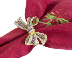 Fennco Styles Stunning Crystal Bowknot Gold-Plated Napkin Rings Wedding Holiday Table Decoration - Set of 4