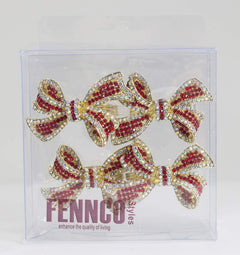 Fennco Styles Stunning Crystal Bowknot Gold-Plated Napkin Rings Wedding Holiday Table Decoration - Set of 4