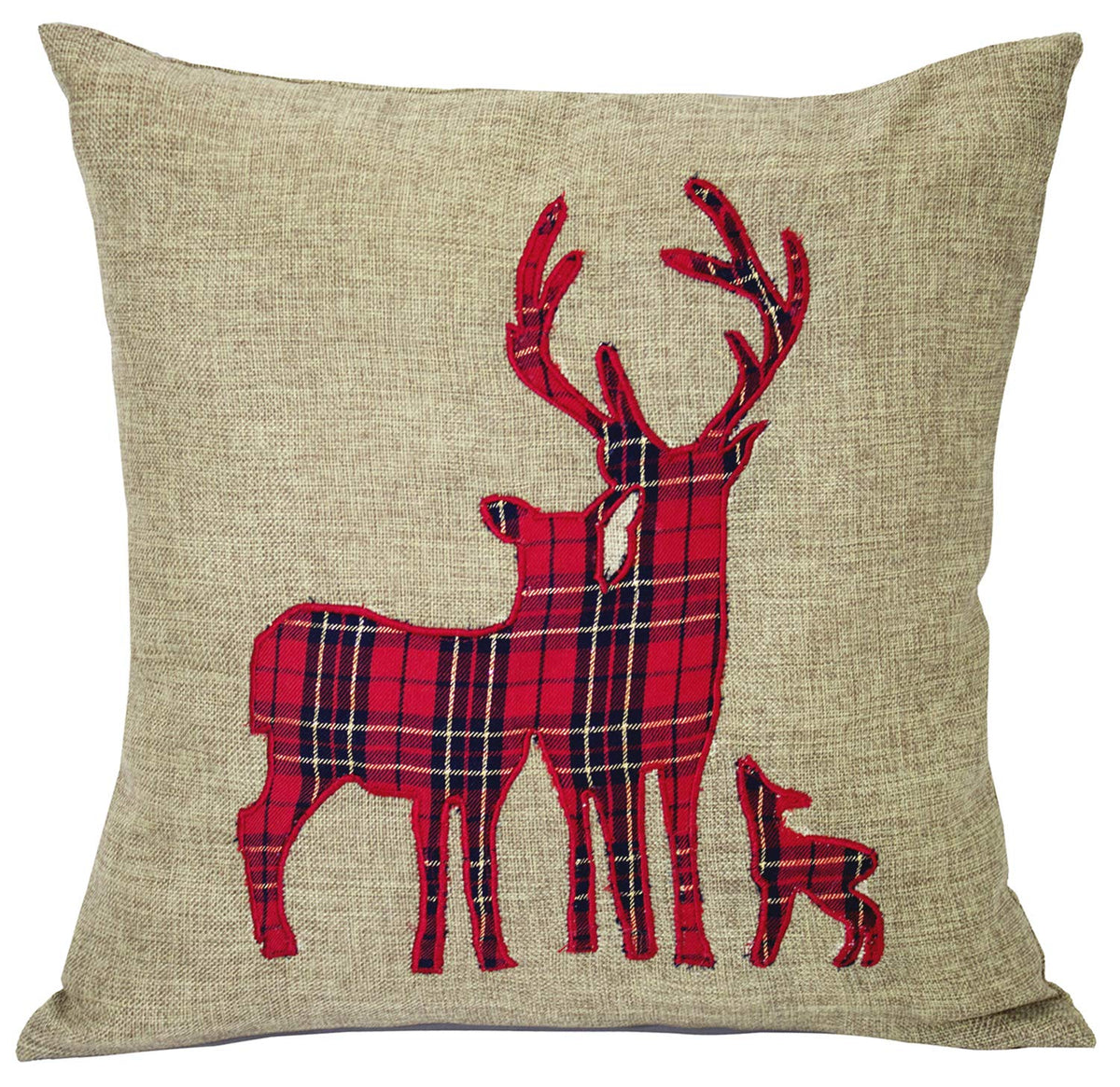 Fennco Styles Holiday Deer Tartan Plaid Christmas Decorative Filled Throw Pillow