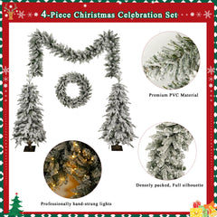 Pre-Lit Artificial Christmas Tree Set with LED Lights - 4-Piece PVC