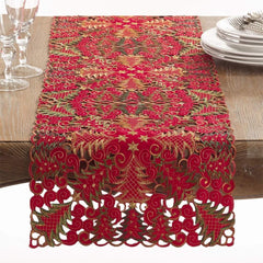 Fennco Styles Embroidered Christmas Tree Cutwork Tablecloths