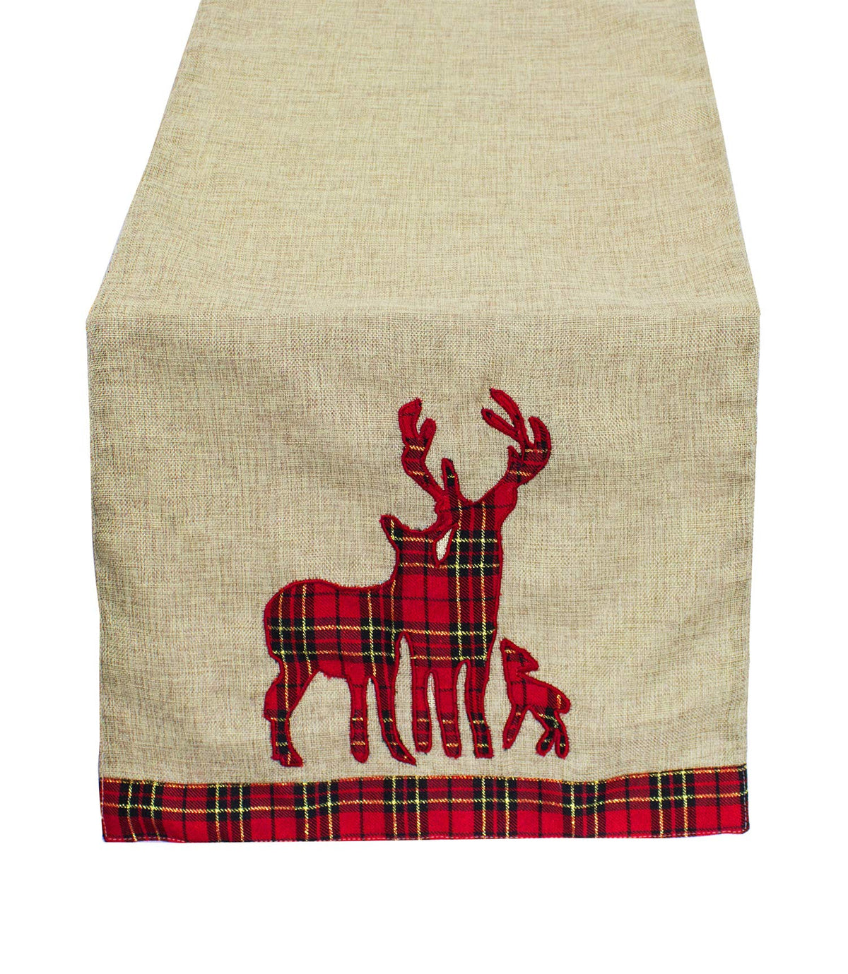 Fennco Styles Holiday Deer Tartan Plaid Ruffle Border Christmas Decorative Throw Pillow
