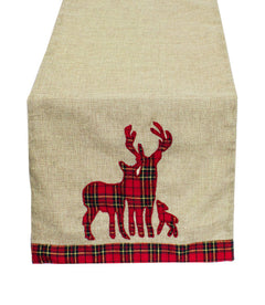 Fennco Styles Holiday Deer Tartan Plaid Ruffle Border Christmas Decorative Throw Pillow